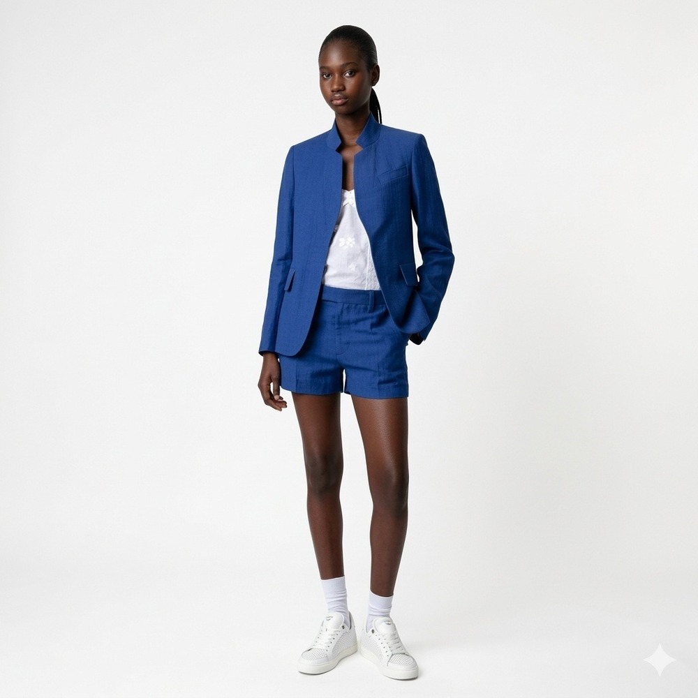 Zadig & Voltaire Linen Short Suit Set Women 38 Blue Blazer NWT Quiet Luxury‎